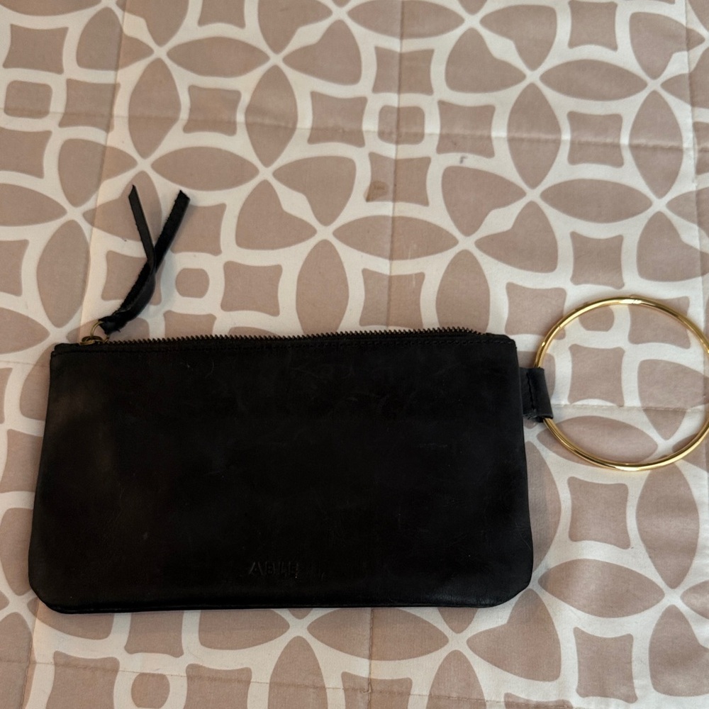 Black Leather ABLE Clutch with Gold Ring